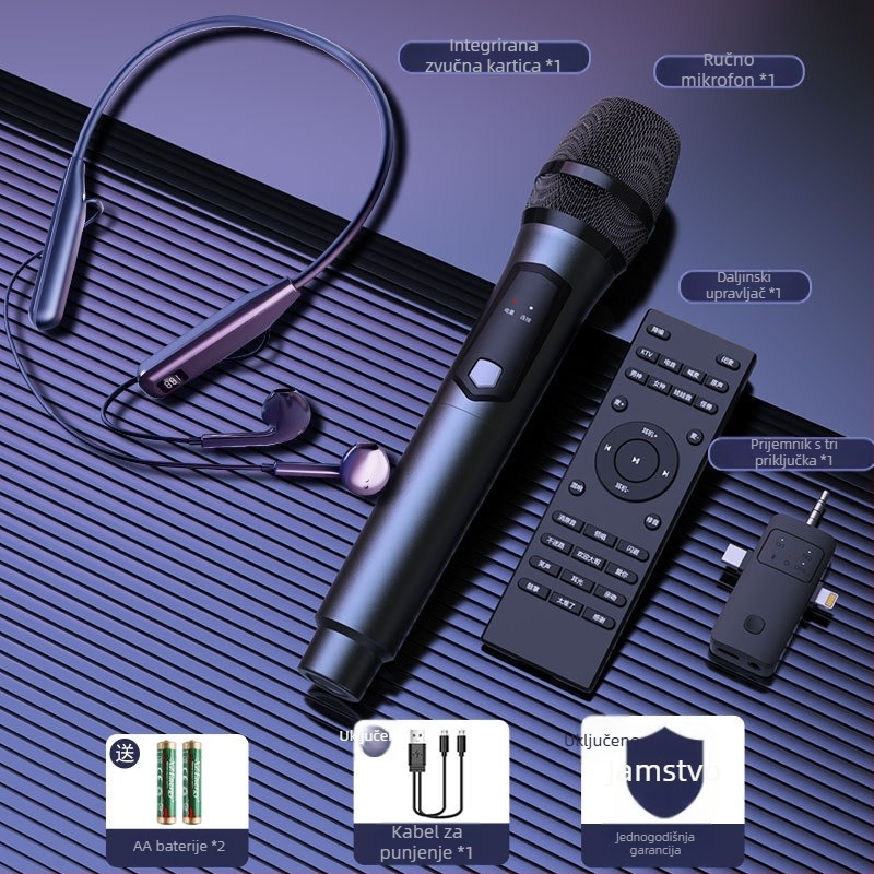 Bežični zvučna kartica i slušalice all-in-one za live streaming – model O10, dizajn za nošenje oko vrata, mikrofon za uživo prijenos, izmjenjiva baterija 300–500 mAh, trajanje 3–6 h