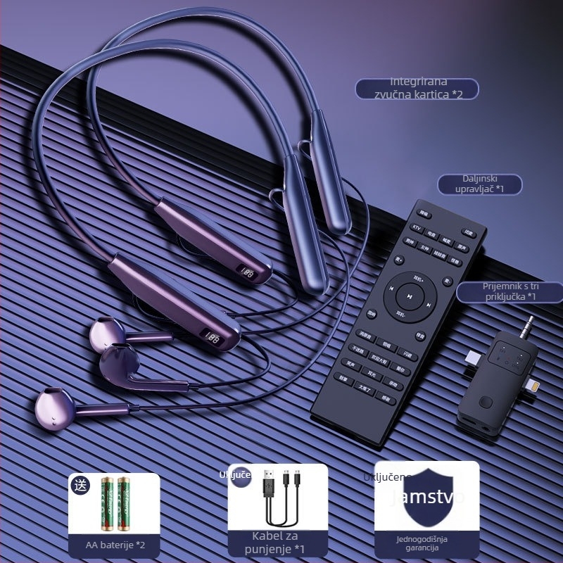 Bežični zvučna kartica i slušalice all-in-one za live streaming – model O10, dizajn za nošenje oko vrata, mikrofon za uživo prijenos, izmjenjiva baterija 300–500 mAh, trajanje 3–6 h
