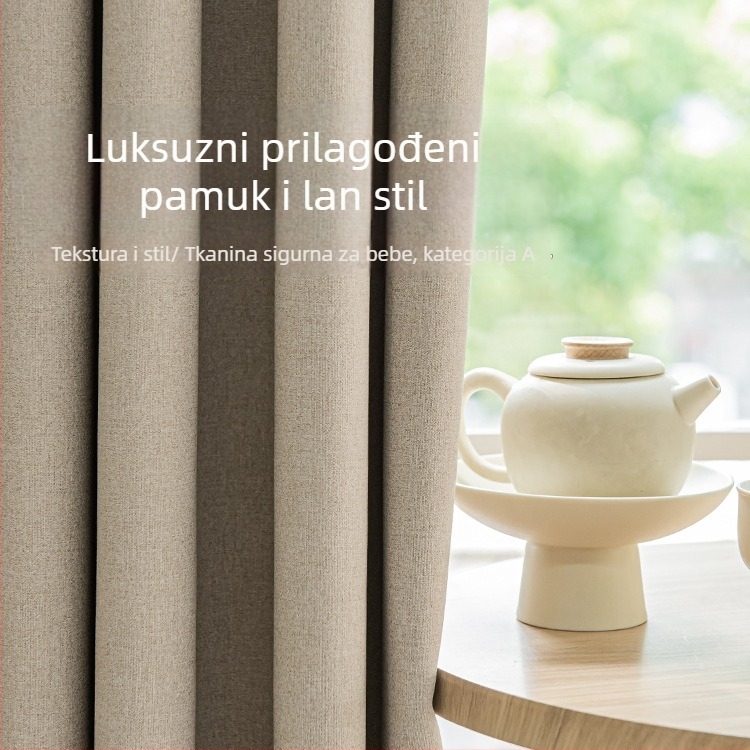 Zavjesa sa potpunom zatamnjivanjem, pamuk-linen tkanina, debela, za dnevni boravak i spavaću sobu, nordijski minimalistički stil.