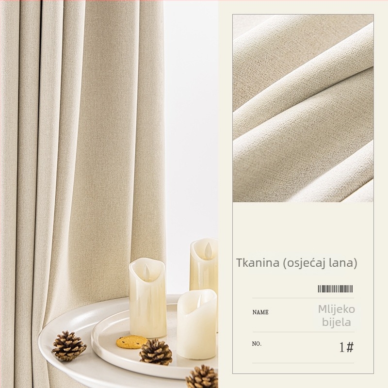 Zavjesa sa potpunom zatamnjivanjem, pamuk-linen tkanina, debela, za dnevni boravak i spavaću sobu, nordijski minimalistički stil.