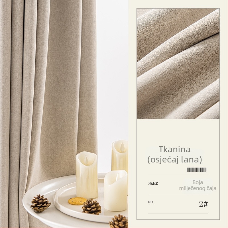 Zavjesa sa potpunom zatamnjivanjem, pamuk-linen tkanina, debela, za dnevni boravak i spavaću sobu, nordijski minimalistički stil.