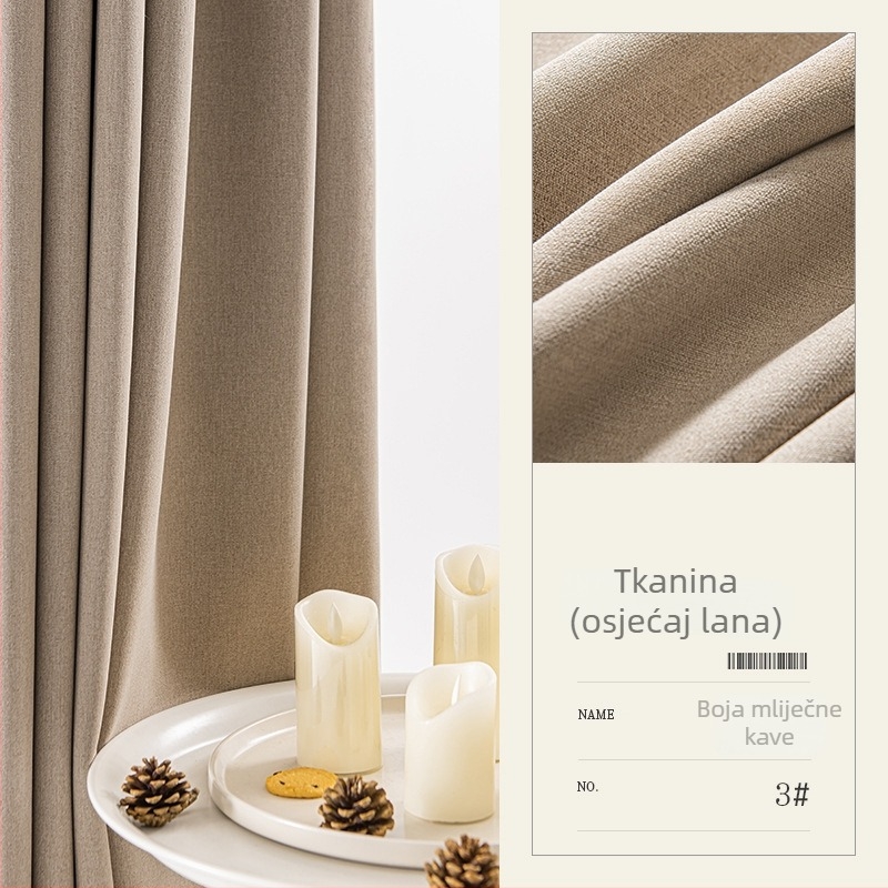 Zavjesa sa potpunom zatamnjivanjem, pamuk-linen tkanina, debela, za dnevni boravak i spavaću sobu, nordijski minimalistički stil.