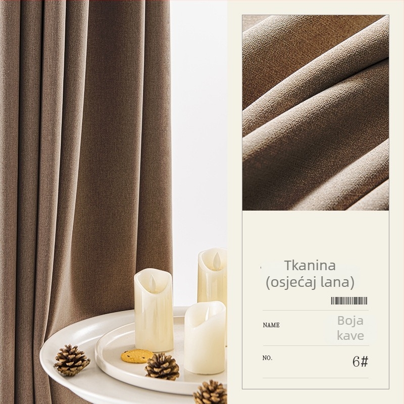 Zavjesa sa potpunom zatamnjivanjem, pamuk-linen tkanina, debela, za dnevni boravak i spavaću sobu, nordijski minimalistički stil.