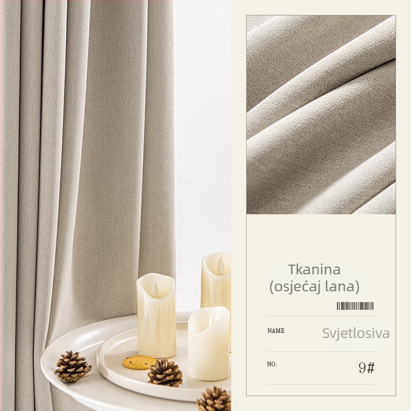 Zavjesa sa potpunom zatamnjivanjem, pamuk-linen tkanina, debela, za dnevni boravak i spavaću sobu, nordijski minimalistički stil.