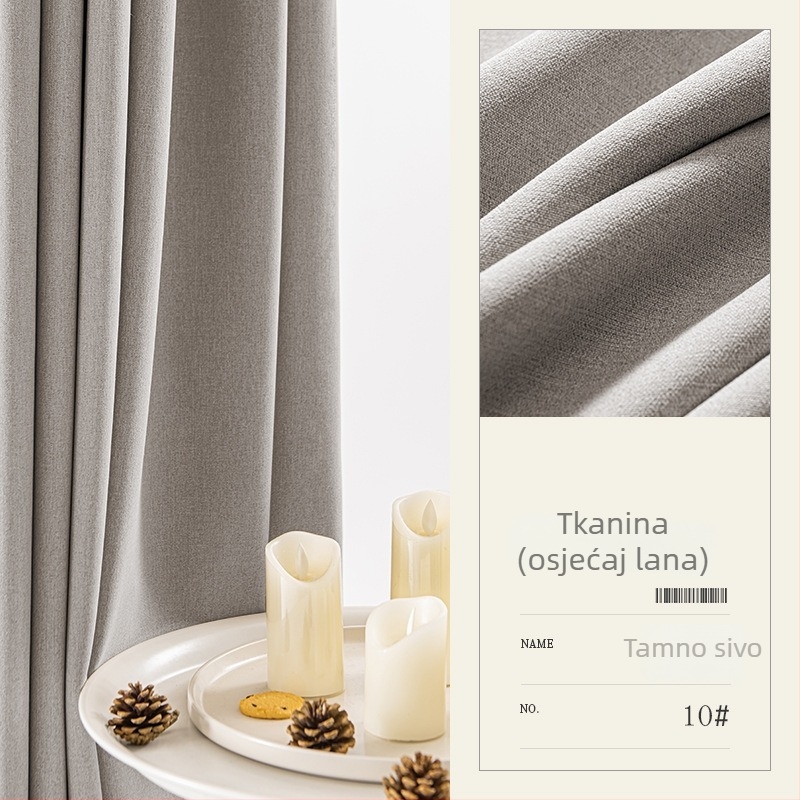 Zavjesa sa potpunom zatamnjivanjem, pamuk-linen tkanina, debela, za dnevni boravak i spavaću sobu, nordijski minimalistički stil.