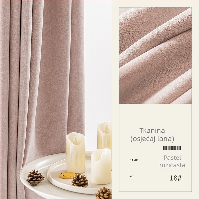 Zavjesa sa potpunom zatamnjivanjem, pamuk-linen tkanina, debela, za dnevni boravak i spavaću sobu, nordijski minimalistički stil.