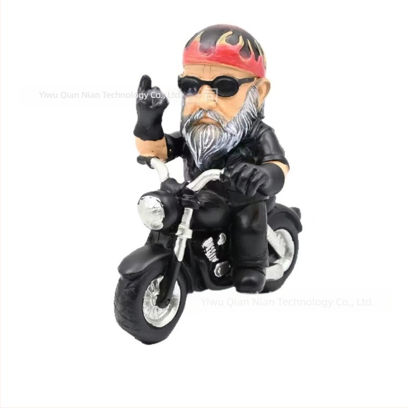 Zabavna minijaturna figurica patuljka na motociklu sa srednjim prstom, za vrt, dom i ured