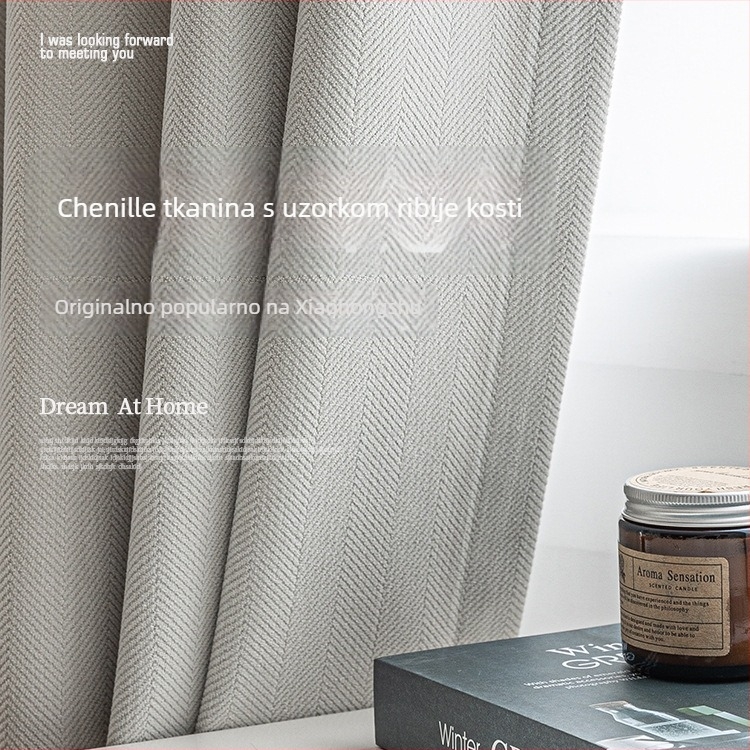Zatemnjivački zavjese platno, chenille s uzorkom herringbone, 100% poliester, jacquard i flocking, prilagodljivo