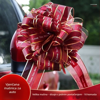 Vjenčana dekoracija automobila s trakama i cvijećem — Marka: Happy in red; Materijal: Plastika; Vrsta materijala: Traka; Prigoda: Vjenčanje; Kategorija: Rekviziti za uređenje prostora