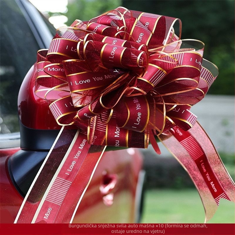 Vjenčana dekoracija automobila s trakama i cvijećem — Marka: Happy in red; Materijal: Plastika; Vrsta materijala: Traka; Prigoda: Vjenčanje; Kategorija: Rekviziti za uređenje prostora