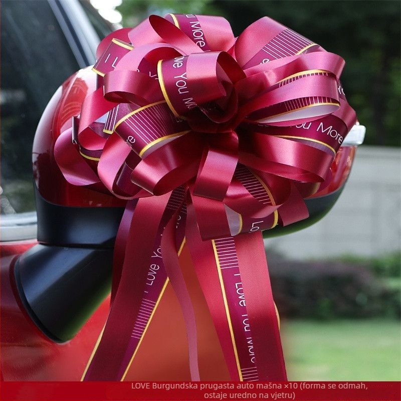 Vjenčana dekoracija automobila s trakama i cvijećem — Marka: Happy in red; Materijal: Plastika; Vrsta materijala: Traka; Prigoda: Vjenčanje; Kategorija: Rekviziti za uređenje prostora
