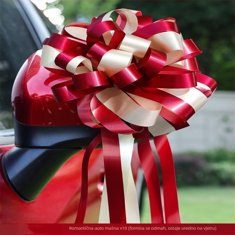 Vjenčana dekoracija automobila s trakama i cvijećem — Marka: Happy in red; Materijal: Plastika; Vrsta materijala: Traka; Prigoda: Vjenčanje; Kategorija: Rekviziti za uređenje prostora