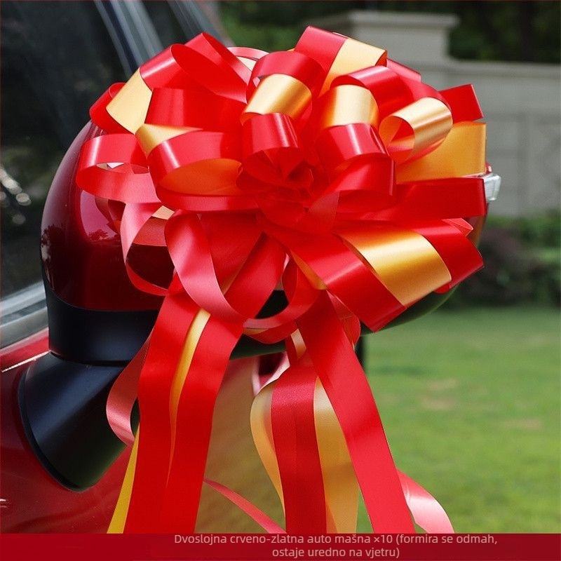 Vjenčana dekoracija automobila s trakama i cvijećem — Marka: Happy in red; Materijal: Plastika; Vrsta materijala: Traka; Prigoda: Vjenčanje; Kategorija: Rekviziti za uređenje prostora