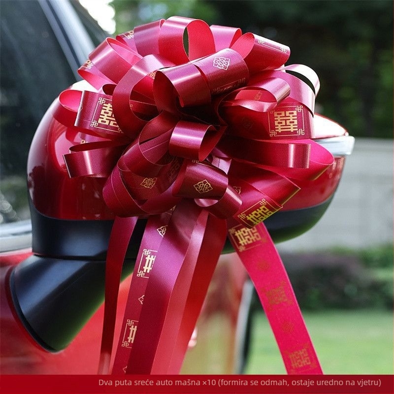 Vjenčana dekoracija automobila s trakama i cvijećem — Marka: Happy in red; Materijal: Plastika; Vrsta materijala: Traka; Prigoda: Vjenčanje; Kategorija: Rekviziti za uređenje prostora