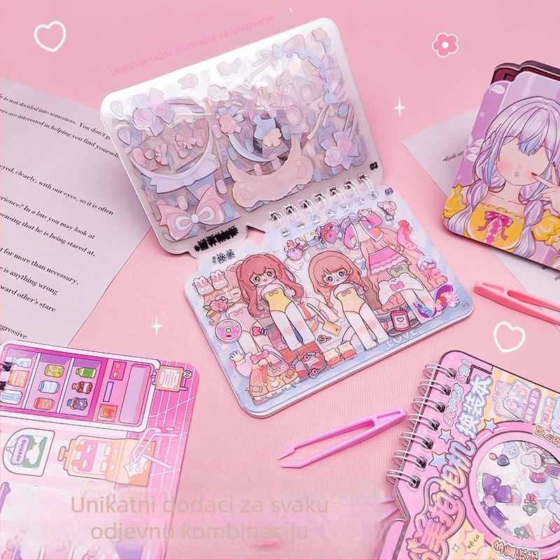 Knjiga za oblačenje s PVC naljepnicama, DIY edukativna igračka, spiralno uvezivanje, papirnato kućište, sladak stil