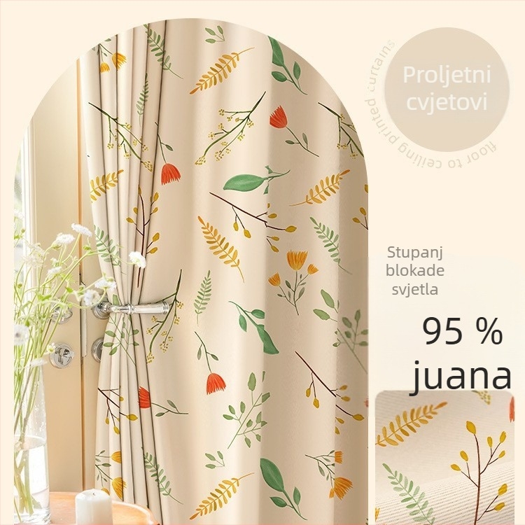 Zavjese za spavaću sobu s kukom, pastoralni uzorak, poliester, 70-90% zatamnjenje, Sunny Day, proljeće 2026