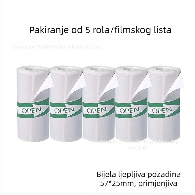 Samozaljepljivi termalni papir za dječju kameru – debljina 70 mm, bez premaza, ljepilo na bazi topljenja, 5 rolni
