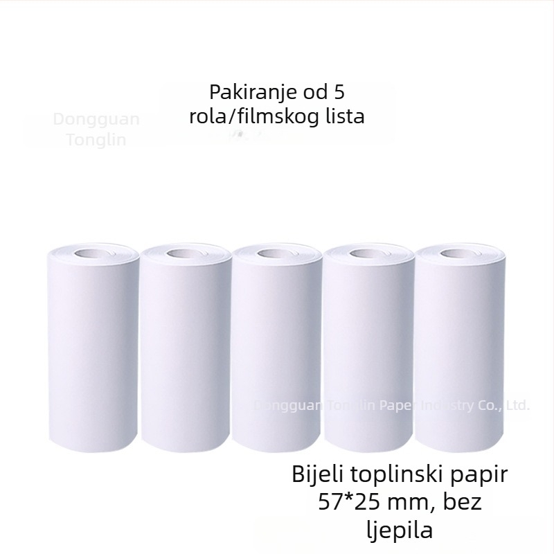 Samozaljepljivi termalni papir za dječju kameru – debljina 70 mm, bez premaza, ljepilo na bazi topljenja, 5 rolni