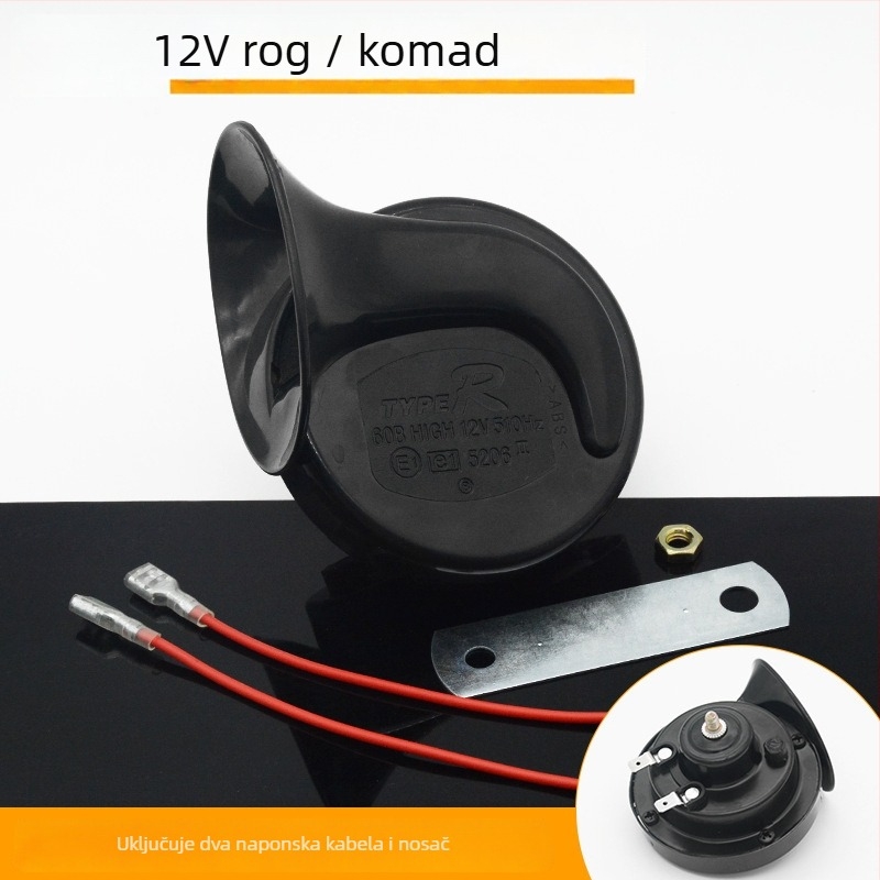 Klakson za motocikl – 12V, jednoton ton, vodootporan, plastika+čelik, Mojelong