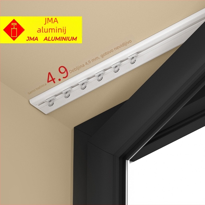 Zavjesna tračnica M5 — ultratanka, gornja montaža, nevidljiva tiha klizna šina, bez bušenja, izuzetno uski profil, aluminijska legura