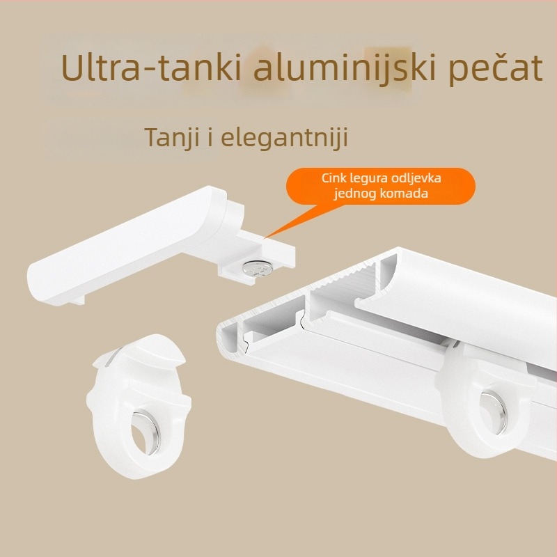 Zavjesna tračnica M5 — ultratanka, gornja montaža, nevidljiva tiha klizna šina, bez bušenja, izuzetno uski profil, aluminijska legura