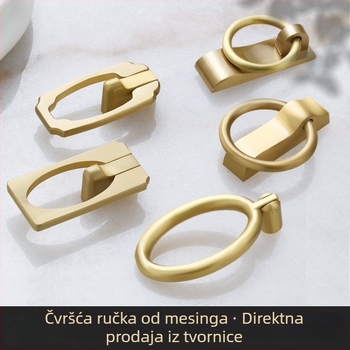 Latunska prstenasta ručica za ladice i vrata ormarića, montaža s jednom rupom, novi kineski stil, model 641-45, polirani završni sloj s glazom