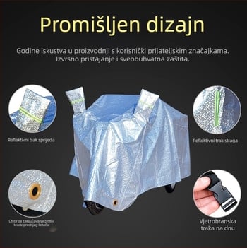 Pokrov za električni tricikl – kiša, UV zaštita, aluminijski film, 1,5 kg, prilagodljivo, za 1,6–2,8 m