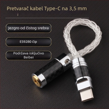 Type-C na 3,5 mm DAC zvučni adapter s HiFi pojačalom — 12-jezggrenog Sterling Silver vodiča, TPE omotač, ROHS