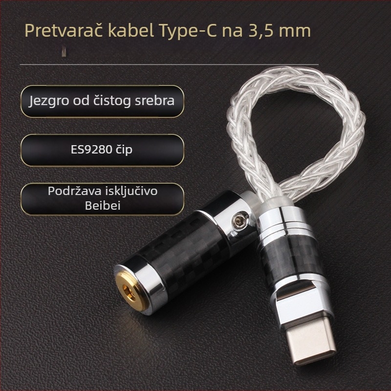 Type-C na 3,5 mm DAC zvučni adapter s HiFi pojačalom — 12-jezggrenog Sterling Silver vodiča, TPE omotač, ROHS