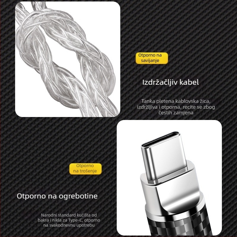 Type-C na 3,5 mm DAC zvučni adapter s HiFi pojačalom — 12-jezggrenog Sterling Silver vodiča, TPE omotač, ROHS