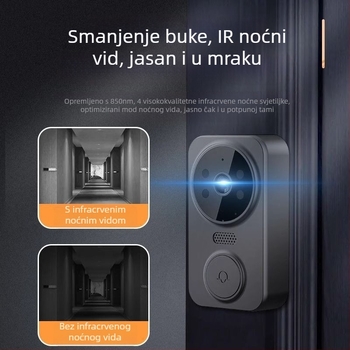 Bežični video zvono za vrata s zaslonom, interkom, noćni pogled, bez Wi-Fi