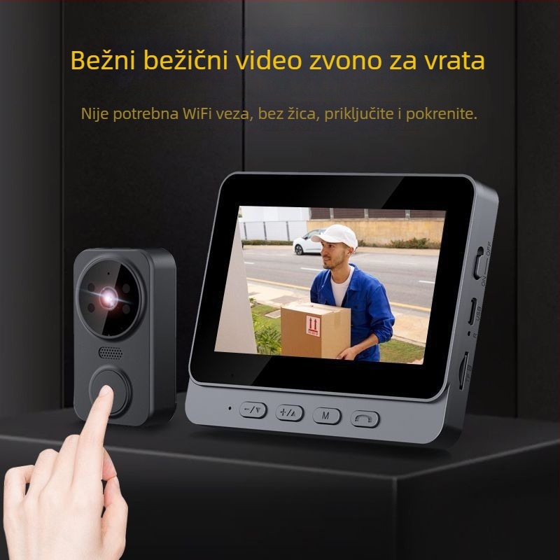 Bežični video zvono za vrata s zaslonom, interkom, noćni pogled, bez Wi-Fi
