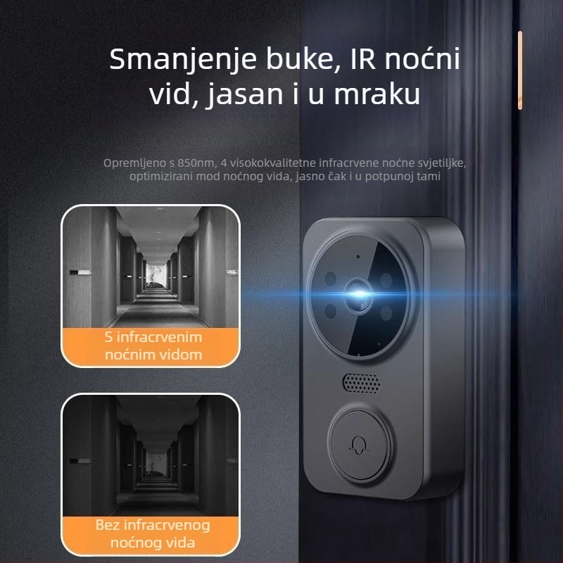 Bežični video zvono za vrata s zaslonom, interkom, noćni pogled, bez Wi-Fi