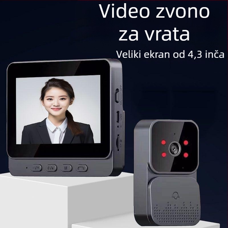 Bežični video zvono za vrata s zaslonom, interkom, noćni pogled, bez Wi-Fi