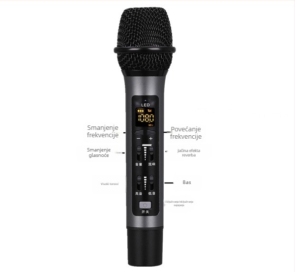 A6 karaoke mikrofon za auto/telefon, Bluetooth, ugrađena 1000mAh baterija, frekvencijski raspon 100Hz-20kHz, SNR ≥95dB, 5W, za live streaming i snimanje