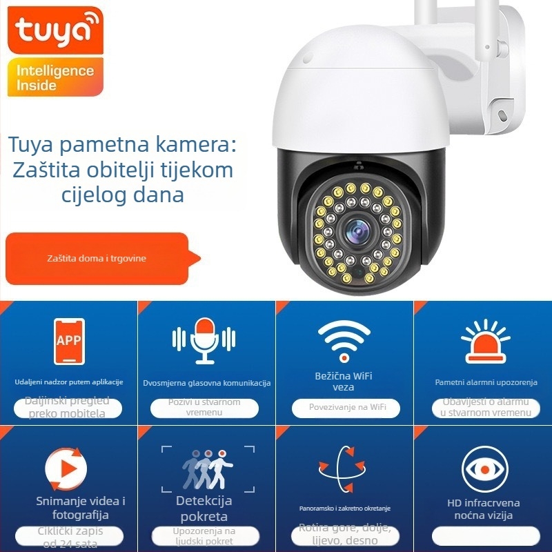 Pametna vanjska WiFi kamera 1080p, 3.6 mm objektiv, noćno vidjenje, dvosmjerna komunikacija, upravljanje putem mobilne aplikacije