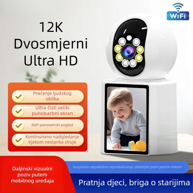 WiFi unutarnja kamera za nadzor – 360° vidno polje, dvosmjerni video, bežična, ultra jasna slika