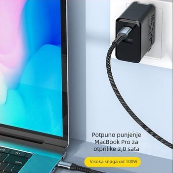 AmySen Type-C dvostrano muški kabel za brzo punjenje s e-marker čipom, pleteni, PD 100W