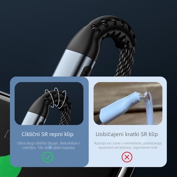 AmySen Type-C dvostrano muški kabel za brzo punjenje s e-marker čipom, pleteni, PD 100W