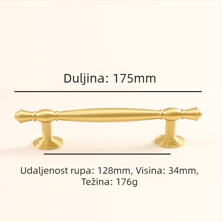 Latun drška za vrata ormarića - lak luksuz, CNC Obrada, šipkast oblik, modularni montažni sustav