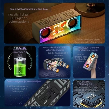 Kompaktni Bluetooth zvučnik s dvostrukim upravljačima, visokokvalitetan zvuk, Bluetooth 5.3, 5W, 20Hz-20kHz, domet 10m, IPx3