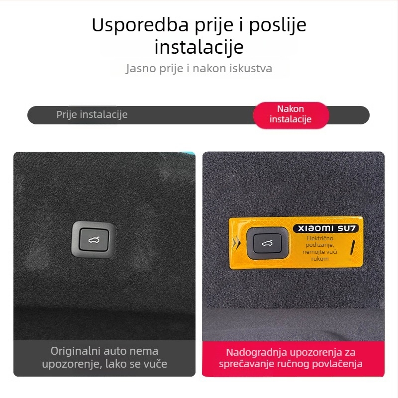 ANGTOO reflektirajuća upozoravajuća naljepnica za električna stražnja vrata Xiaomi SU7, samoljepljiva 3D naljepnica, ne povlačite ručno.