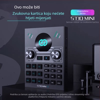 Kit zvučne kartice i miksera za streaming s mikrofonom i slušalicama – ST10mini3, ugrađena baterija 500–800 mAh, trajanje baterije 6–8 h, SNR ≥100 dB, frekvencijski raspon 100 Hz–20 kHz