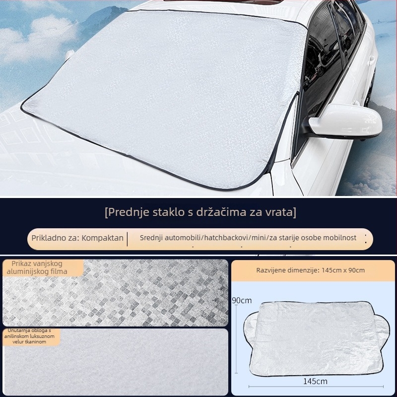 Zaštita prednjeg vjetrobrana automobila od snijega, magnetsko pričvršćivanje, debeli sloj, aluminijska folija, univerzalna kompatibilnost, težina 0,3 kg