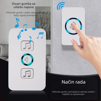 Video zvono s bežičnim daljinskim upravljačem, domet 10 m, jedan na dva pametna pager uređaja, jak zvuk