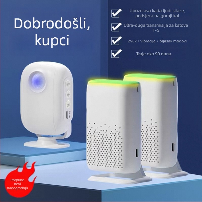 Bežični indukcijski zvonac za vrata s infracrvenim senzorom pokreta, model D3F01, DC 5V, 58 tonova, za kućnu i poslovnu upotrebu