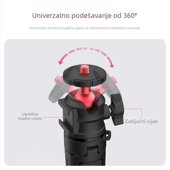 Proširivi monopod za telefon i kameru — univerzalni stolni stativ za livestream i vlog, ABS, nosivost do 1 kg, težina 180 g