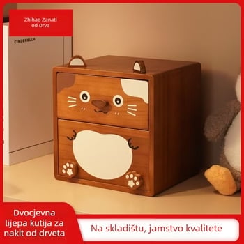 Drvena stolna kutija za pohranu, dvostruki ladica, motiv crtanog, kapacitet 18 L, model 2538