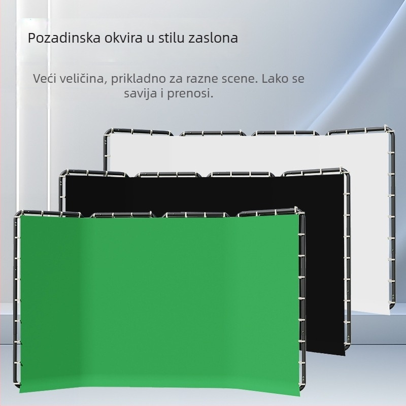 Pozadinska ploča za fotografiju s metalnom konstrukcijom i tkaninom od poliestera i pamuka, pogodna za fotografiranje kostima; uključuje 1 stalak i 1 komad platna; težina 9,5 kg
