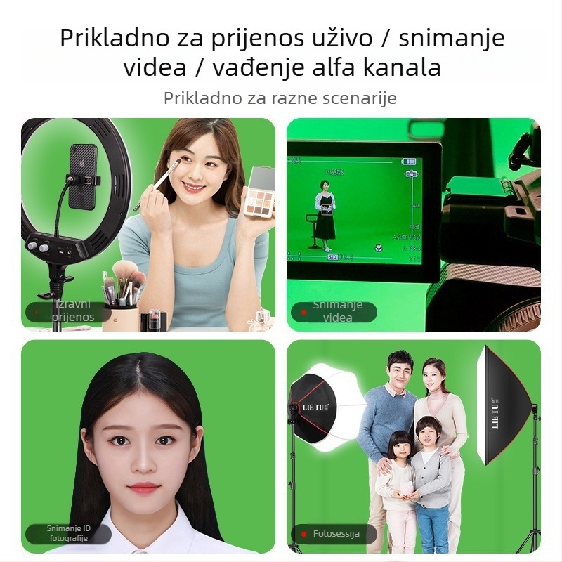 Pozadinska ploča za fotografiju s metalnom konstrukcijom i tkaninom od poliestera i pamuka, pogodna za fotografiranje kostima; uključuje 1 stalak i 1 komad platna; težina 9,5 kg